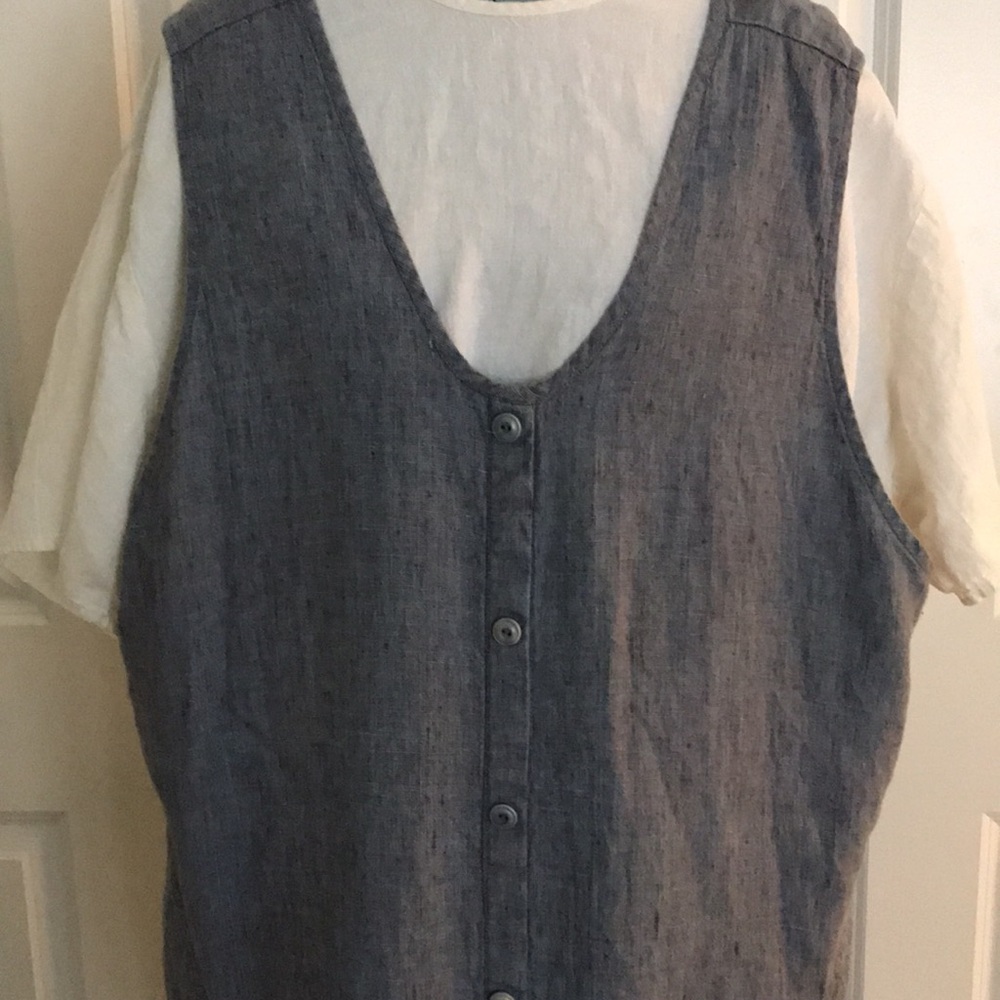 Flax by Jeanne Engelhart Linen Blue Jumper Dress w/ White Shirt 22 to 24 - Picture 4 of 16